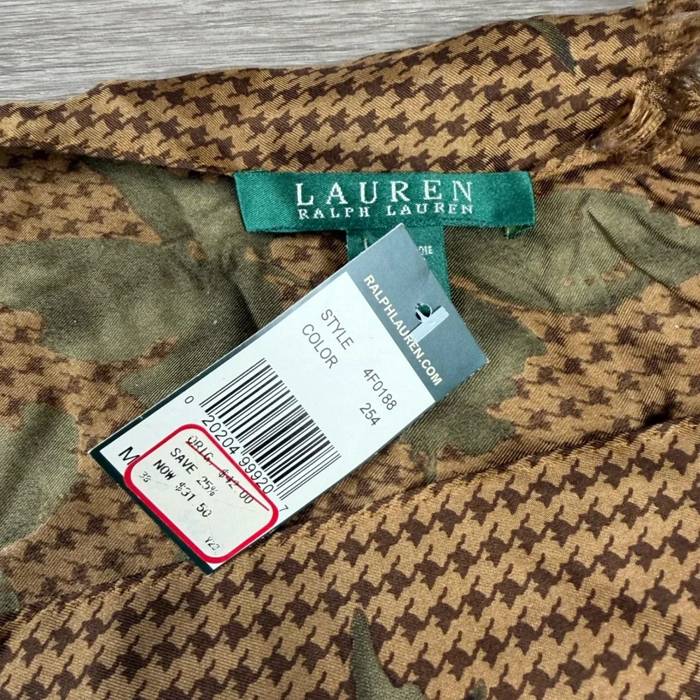 Lauren Ralph Lauren Womens Scarf Silk Floral Houndstooth Brown Purple OS